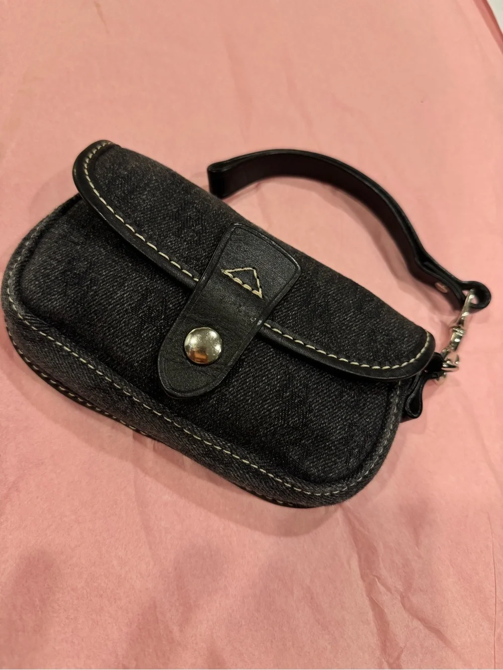 Dooney & Bourke Gray Denim Signature Canvas & Black Leather Wristlet